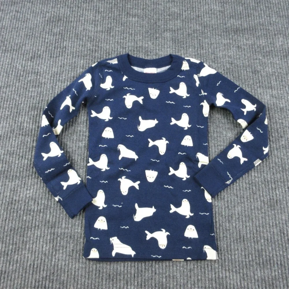 Hanna Andersson Pajama Set Kids 5 Years Blue Seal Animal Print Jersey NWT
